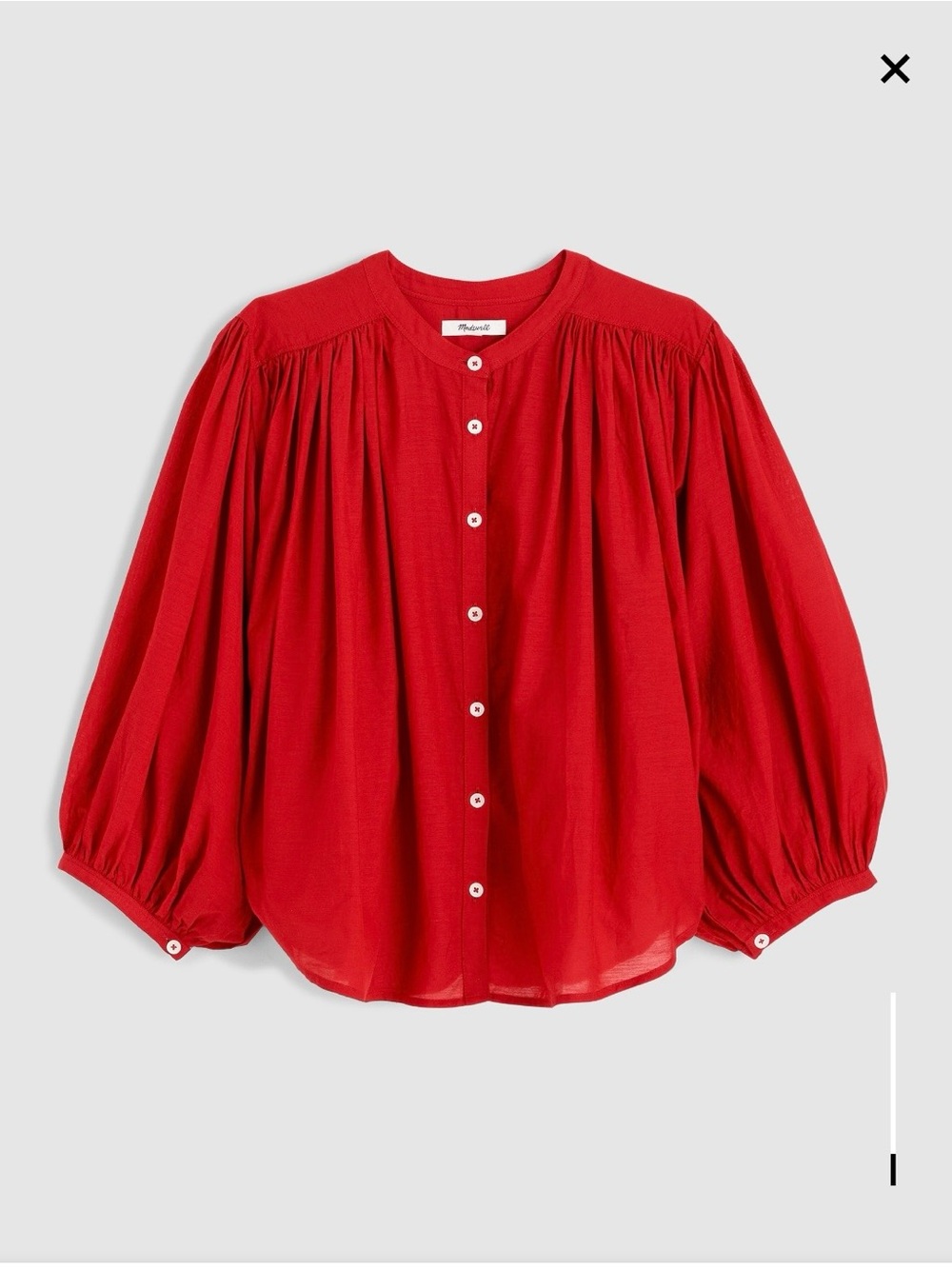 Madewell Red Button-Front Balloon Sleeve Shirt